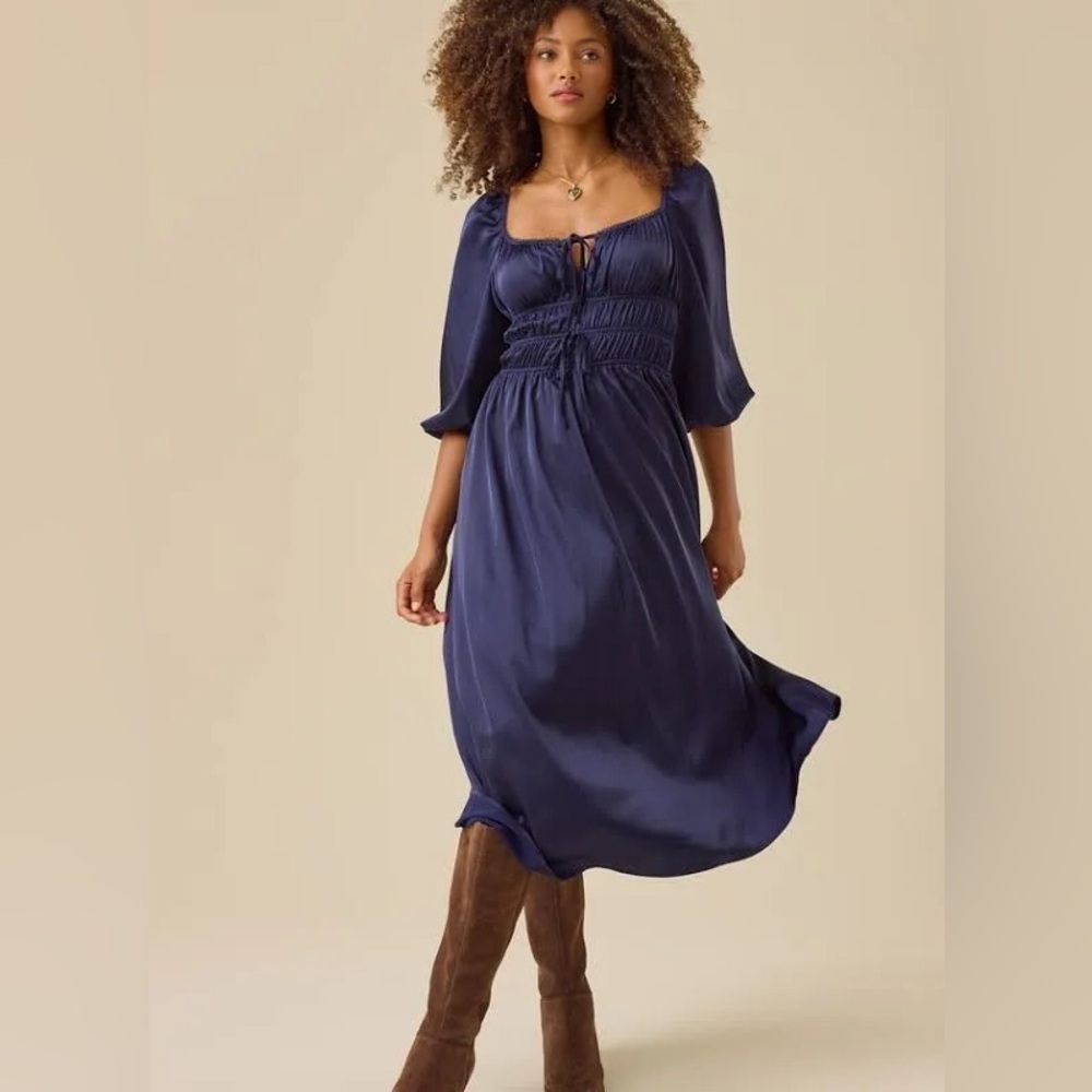 NWT Altar'd State Jillie Satin Maxi Dress | Small | Navy